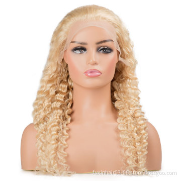 Deepwave 100% Human Hair Lace 613 Wig 26 28 30 40 Inch Honey Cheap Blonde Brazilian Hair French Lace Natural Black Transparent
